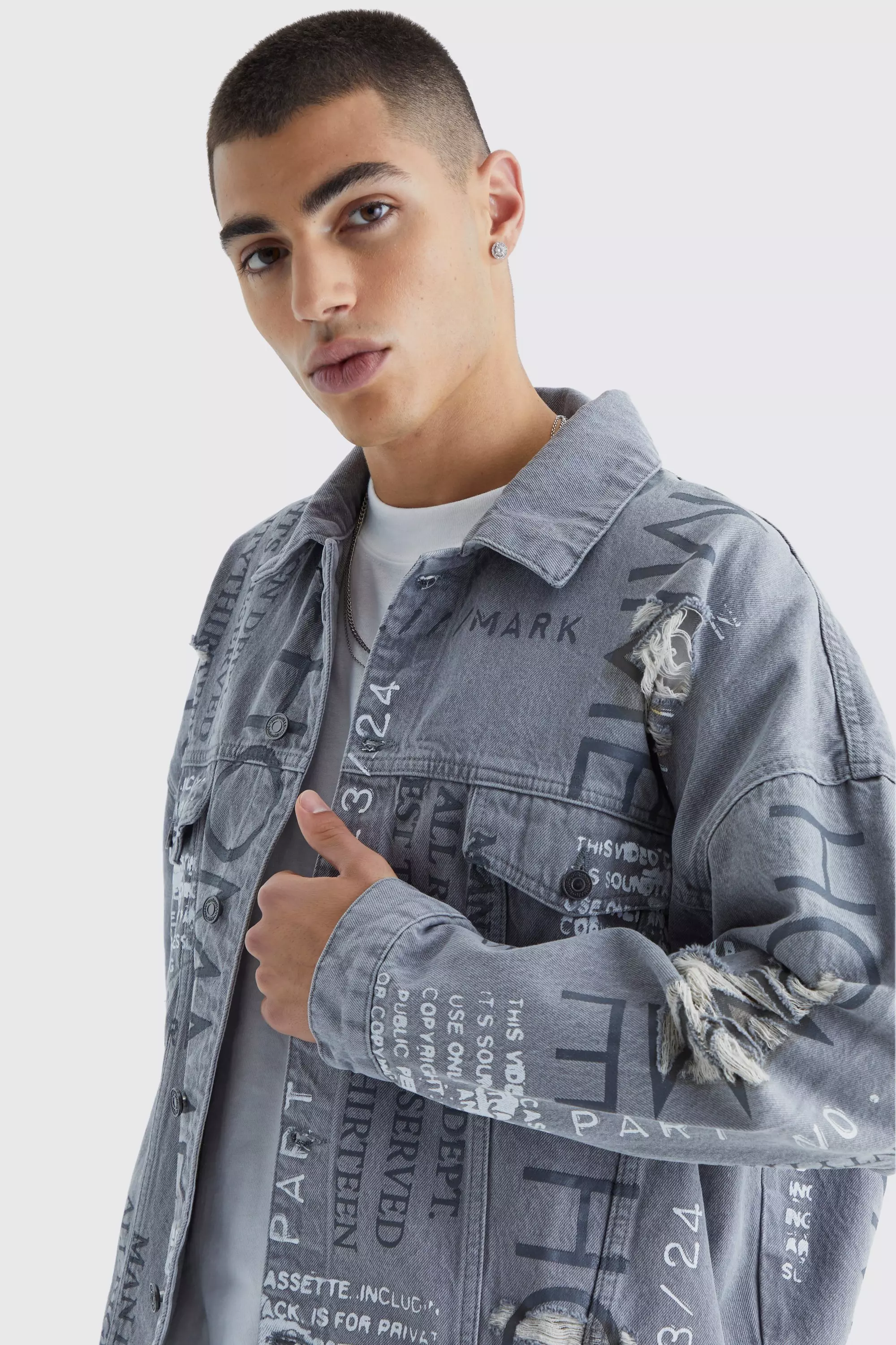 Oversized destroyed store denim jacket